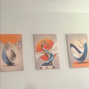 3 Abstract Art Canvas Set with Orange and Blue Accents